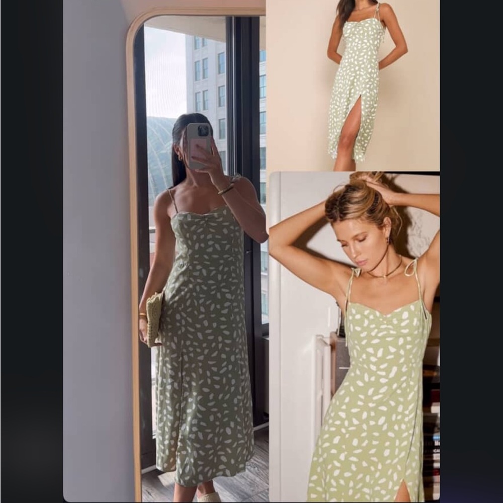 Lulu's Green and White Midi Dress